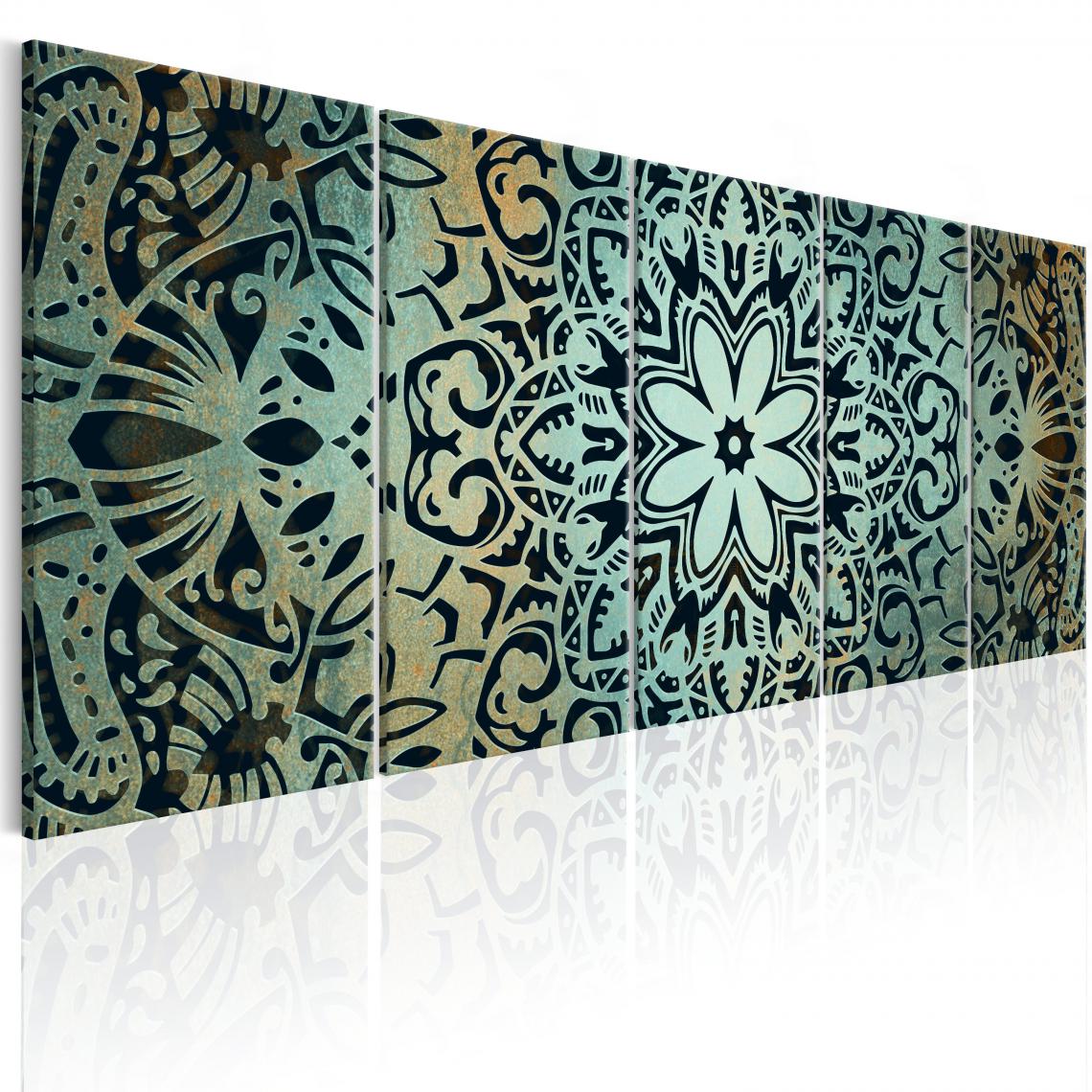 Decoshop26 - Tableau sur toile en 5 panneaux décoration murale image imprimée cadre en bois à suspendre Mandala vert 225x90 cm 11_0009157 - Tableaux, peintures