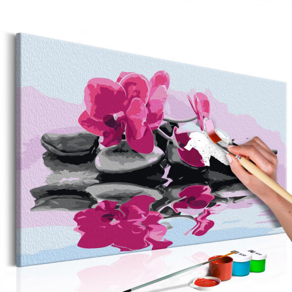 Paris Prix - Tableau à Peindre Soi-Même Orchidée & Pierres Zen dans un Mirroir D'eau 40x60cm - Tableaux, peintures
