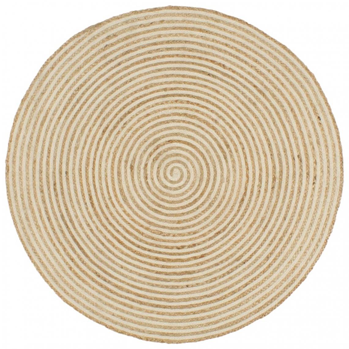 Icaverne - Splendide Décorations collection Luxembourg Tapis fait à la main Jute avec design de spirale Blanc 120 cm - Tapis