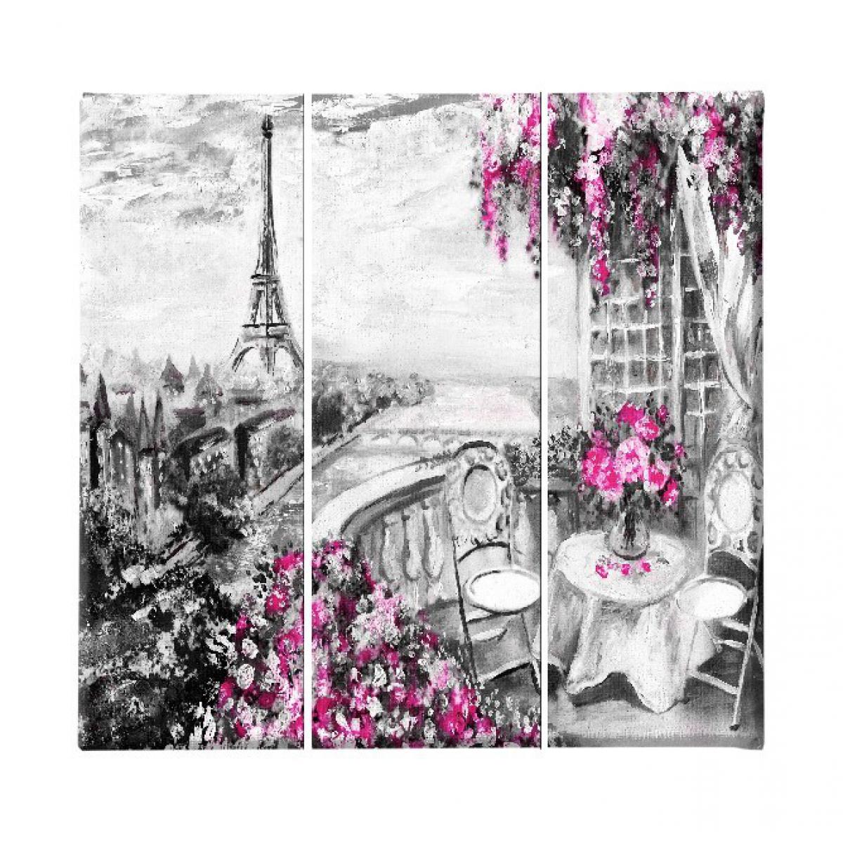 Homemania - HOMEMANIA Tableau Eiffel Tours - 3 pièces - Villes et paysages - par salon, chambre - Multicouleur en Polyester, Bois, 69 x 3 x 50 cm - Tableaux, peintures
