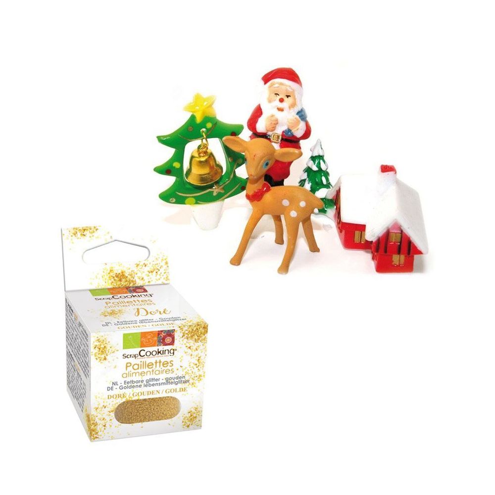 Scrapcooking - Décoration pour gâteaux de Noël + paillettes dorées - Décorations de Noël
