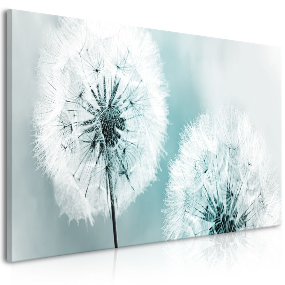 Bimago - Tableau - Fluffy Dandelions (1 Part) Blue Wide - Décoration, image, art | Fleurs variées | 100x45 cm | - Tableaux, peintures