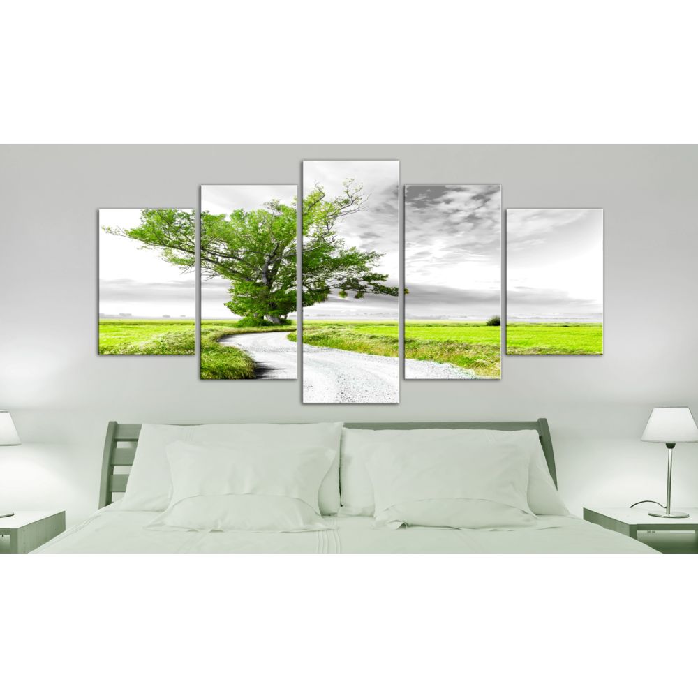 marque generique - 100x50 Tableau Arbres Paysages Admirable Tree near the Road (5 Parts) Green - Tableaux, peintures