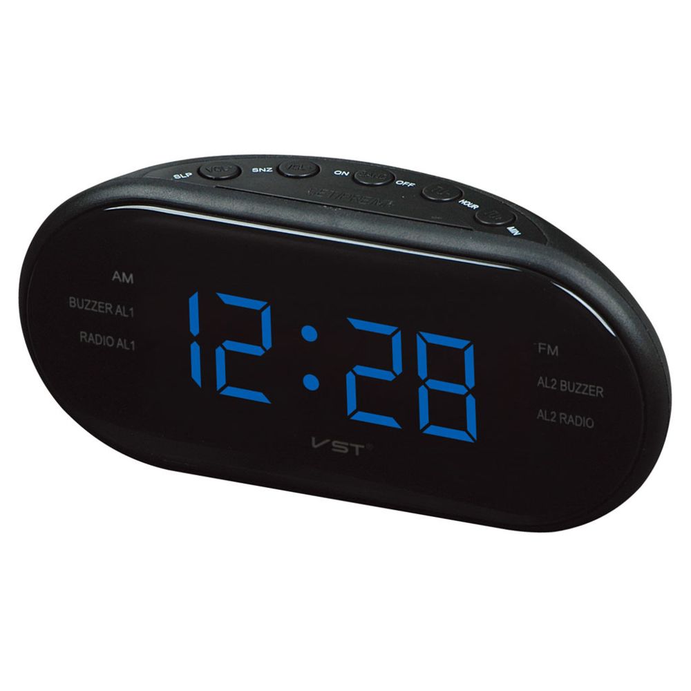 marque generique - horloge à affichage numérique led am fm radio-réveil avec double alarme eu bleu - Réveil