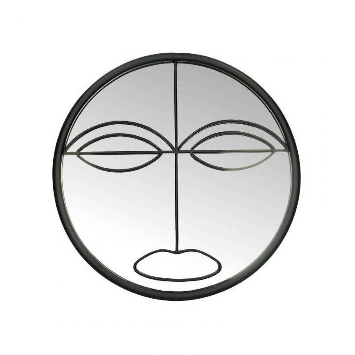 L'Héritier Du Temps - Miroir Face Noir Décoration Glace Murale Ronde en Métal 3x37x37cm - Miroirs