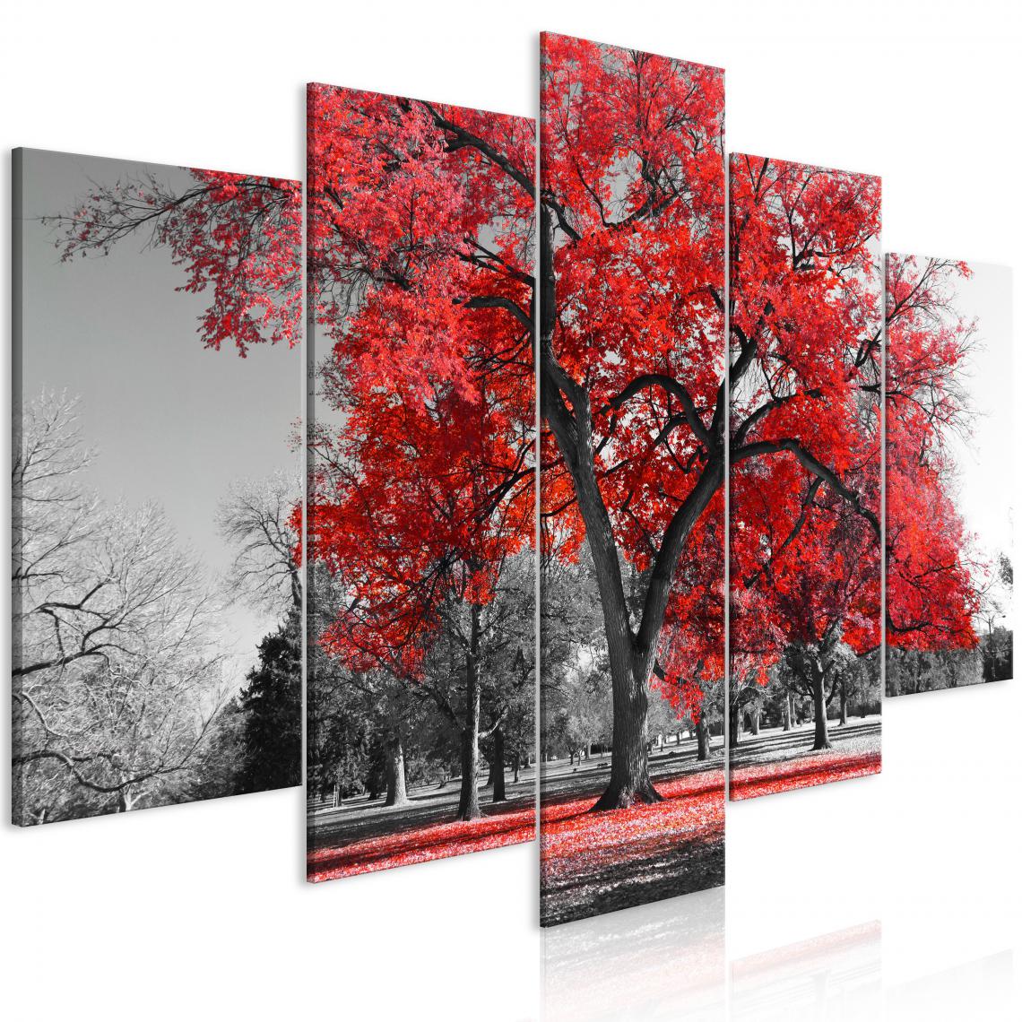 Decoshop26 - Tableau sur toile en 5 panneaux décoration murale image imprimée cadre en bois à suspendre Automne dans le parc (5 parties)large rouge 200x100 cm 11_0006075 - Tableaux, peintures