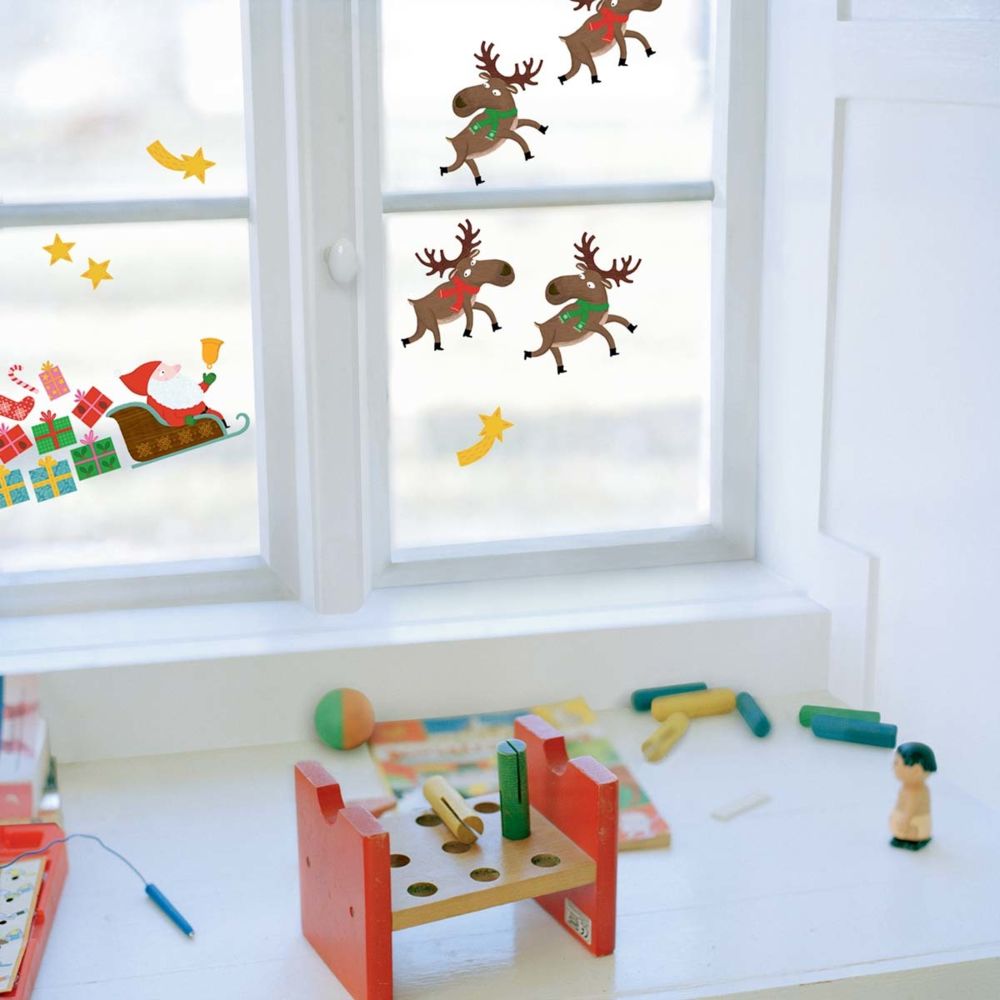 Nouvelles Images - Sticker fenêtre Noël ""Renes et Cadeaux"" - Décorations de Noël