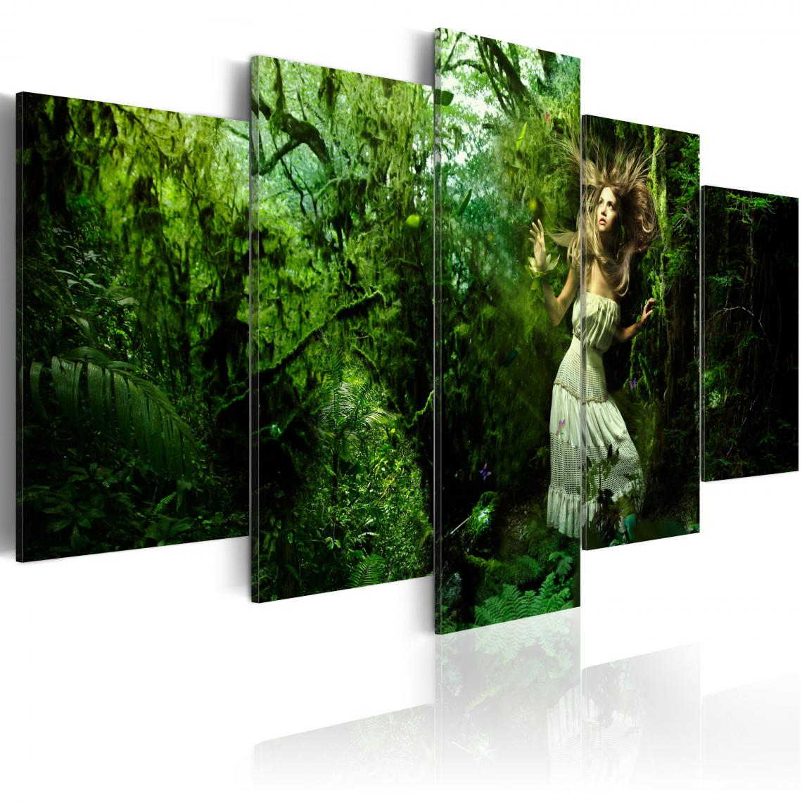 Decoshop26 - Tableau sur toile en 5 panneaux décoration murale image imprimée cadre en bois à suspendre Perdue dans les arbres 100x50 cm 11_0007363 - Tableaux, peintures