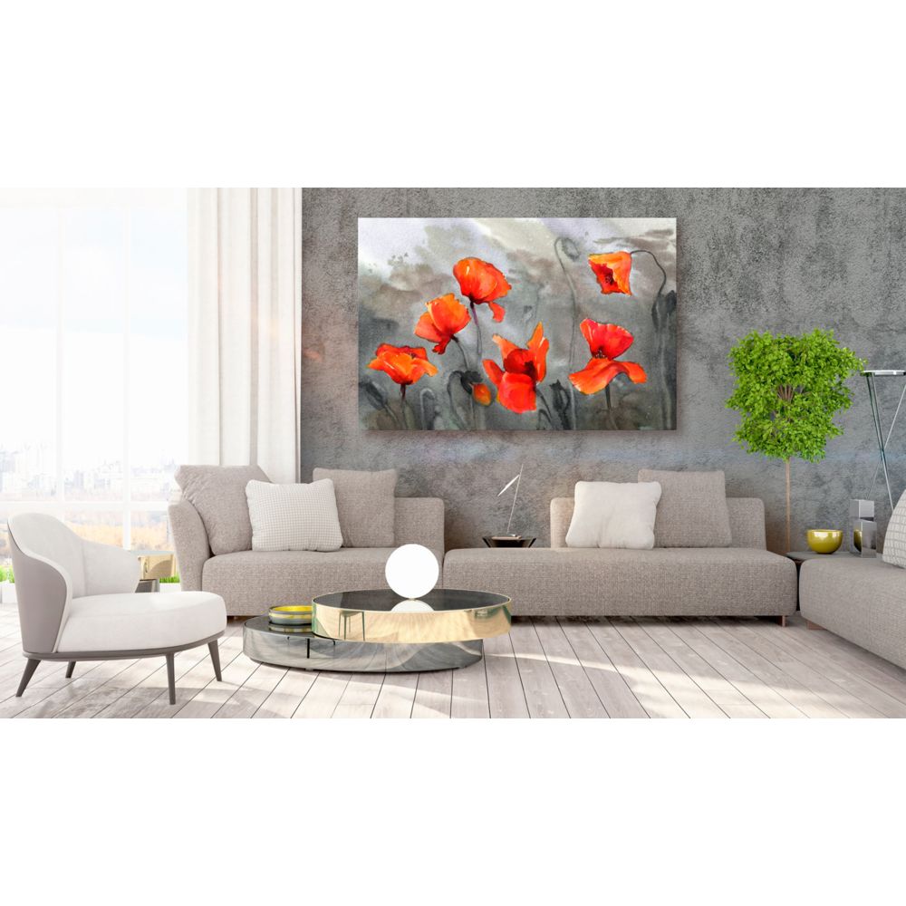 marque generique - 90x60 Tableau Coquelicots Fleurs Stylé Poppies (Watercolour) - Tableaux, peintures
