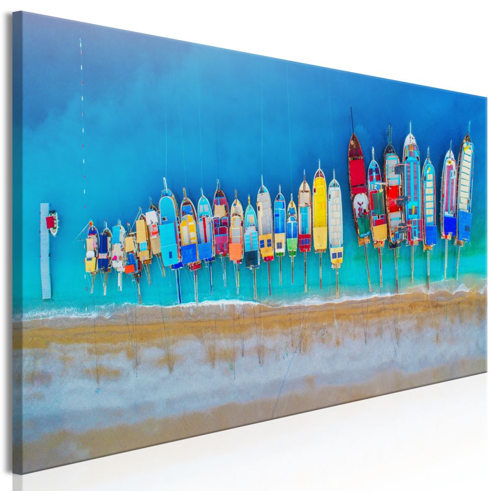 Bimago - Tableau - Colourful Boats (1 Part) Narrow - Décoration, image, art | Paysages | Paysage marin | - Tableaux, peintures