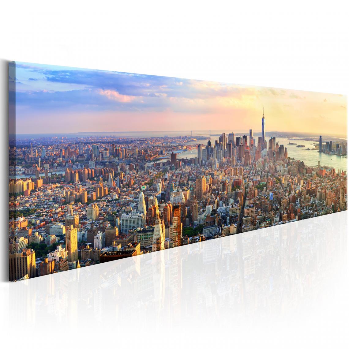 Decoshop26 - Tableau sur toile décoration murale image imprimée cadre en bois à suspendre Panorama de New York 120x40 cm 11_0008050 - Tableaux, peintures