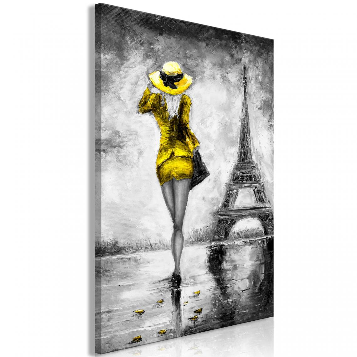 Decoshop26 - Tableau sur toile décoration murale image imprimée cadre en bois à suspendre Parisienne (1 Partie) jaune Vertical 40x60 cm 11_0007484 - Tableaux, peintures