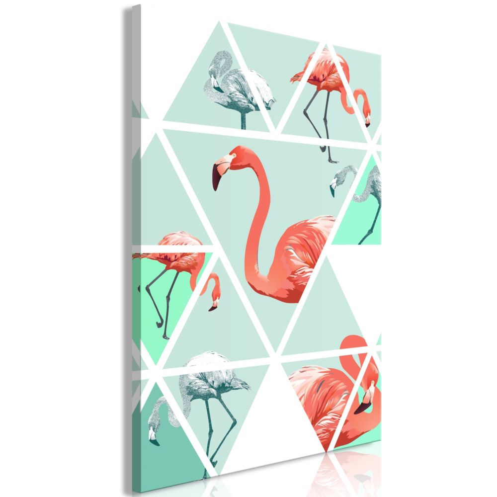 Artgeist - Tableau - Geometric Flamingos (1 Part) Vertical 40x60 - Tableaux, peintures
