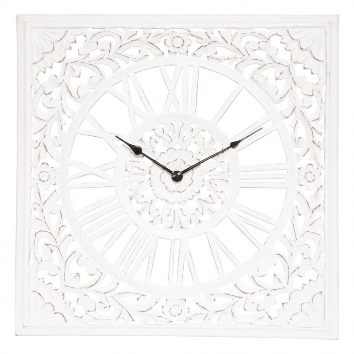 Sans Marque - Horloge bois sculpté 58cm Fanny Atmosphera - Blanc - Horloges, pendules