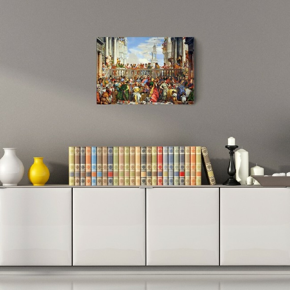 Homemania - HOMEMANIA Quadro Inspirations de l'auteur - Paolo Veronese, Mariage à Cana - Art et graffiti - pour le salon, la chambre à coucher - Multicolore en Polyester, MDF, 60 x 4 x 90 cm - Tableaux, peintures