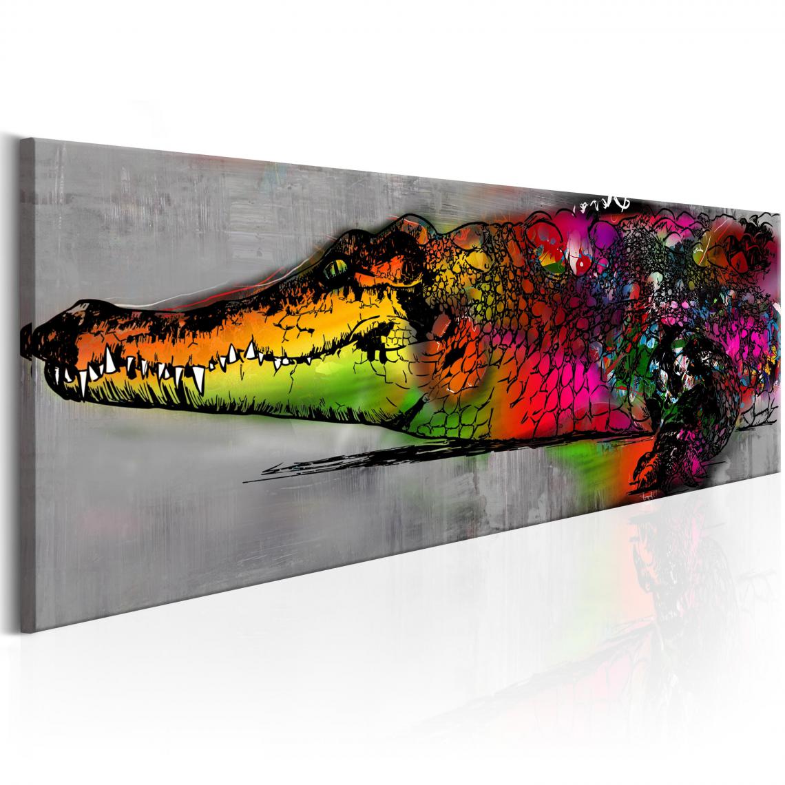 Decoshop26 - Tableau sur toile décoration murale image imprimée cadre en bois à suspendre Alligator coloré 120x40 cm 11_0002715 - Tableaux, peintures