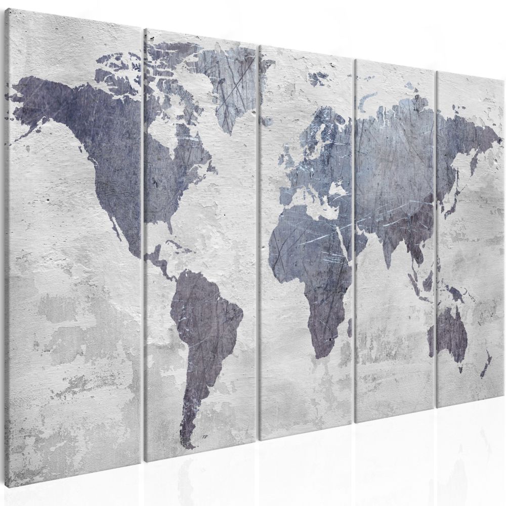 Bimago - Tableau - Concrete World Map (5 Parts) Narrow - Décoration, image, art | Cartes du monde | - Tableaux, peintures