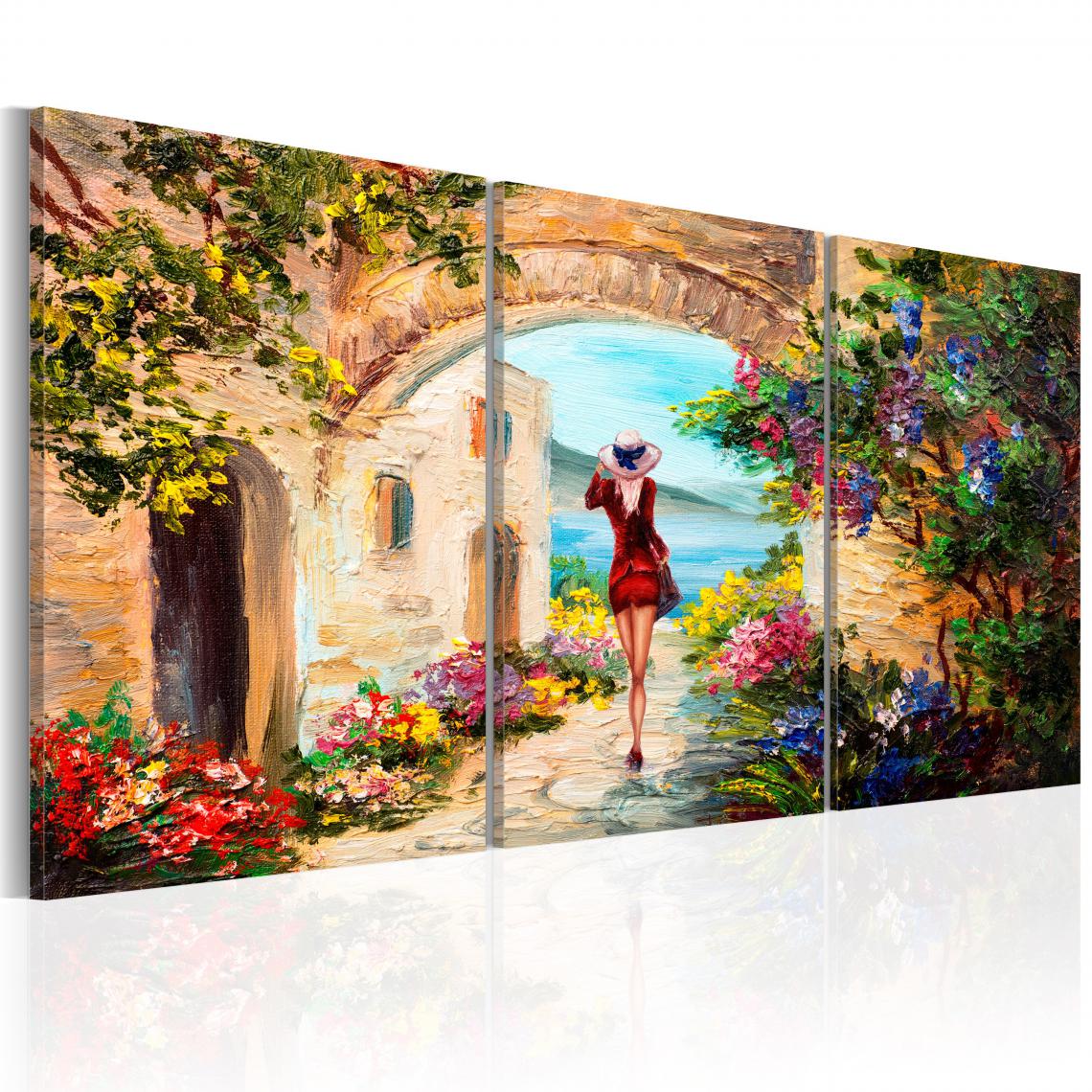 Decoshop26 - Tableau sur toile en 3 panneaux décoration murale image imprimée cadre en bois à suspendre L'été en Italie 120x60 cm 11_0007096 - Tableaux, peintures
