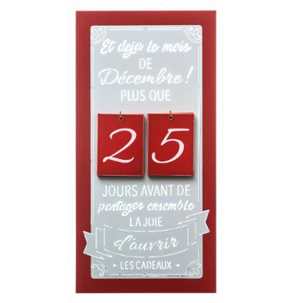 Pegane - Calendrier de l'avent en bois coloris rouge/gris - Dim : L.20 x P.3,2 x H.40 cm -PEGANE- - Décorations de Noël