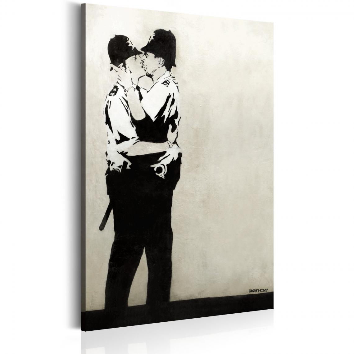 Decoshop26 - Tableau sur toile décoration murale image imprimée cadre en bois à suspendre Embrasser les cuivres par Banksy 80x120 cm 11_0003402 - Tableaux, peintures