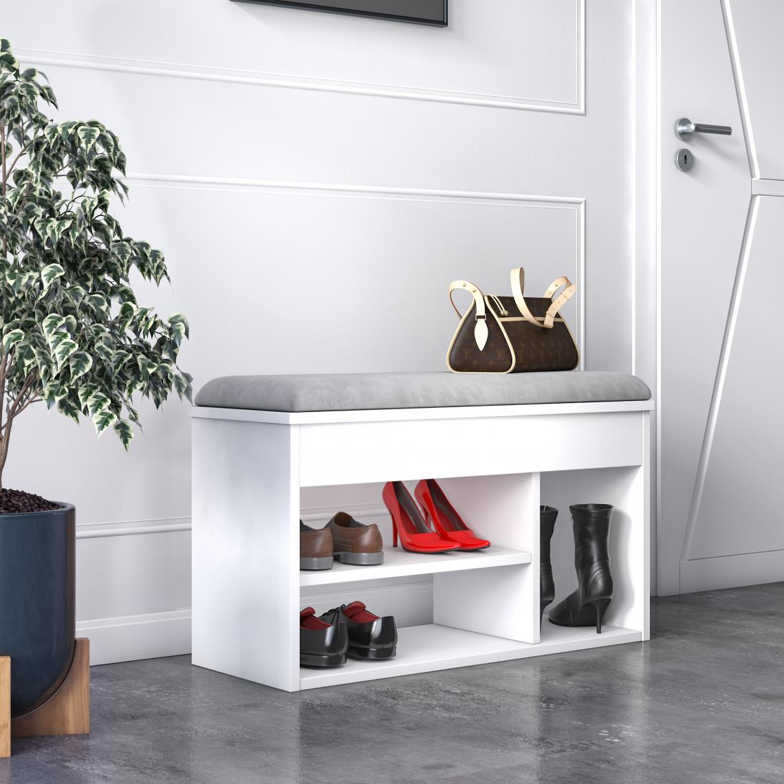 Alter - Meuble à chaussures avec assise et étagères, 80 x 31 x 46 cm, coloris blanc - Rangements à chaussures