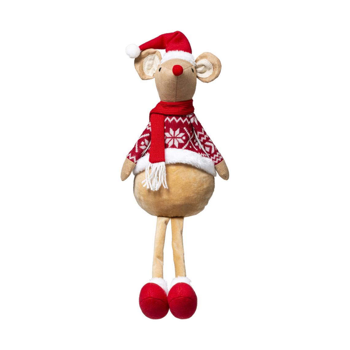 Feeric Lights And Christmas - Feeric Christmas - Déco de Noël Souris en habit de Noël avec jambes articulées H 55 cm - Décorations de Noël