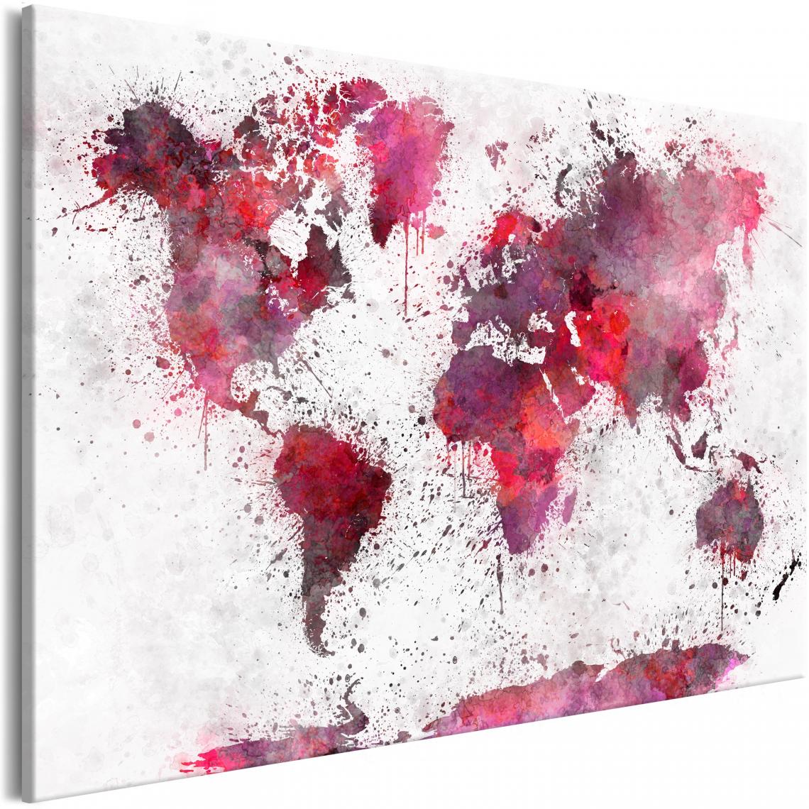 Decoshop26 - Tableau sur toile décoration murale image imprimée cadre en bois à suspendre Carte du monde : aquarelles rouges (1 partie) large 90x60 cm 11_0004659 - Tableaux, peintures