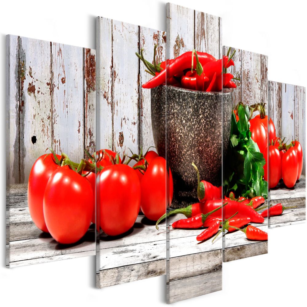 Bimago - Tableau - Red Vegetables (5 Parts) Wood Wide - Décoration, image, art | Nature morte | Cuisine | - Tableaux, peintures