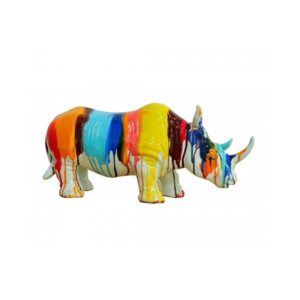 Meubletmoi - Rhinocéros statue décorative laquée jets de peintures multicolores - Statues