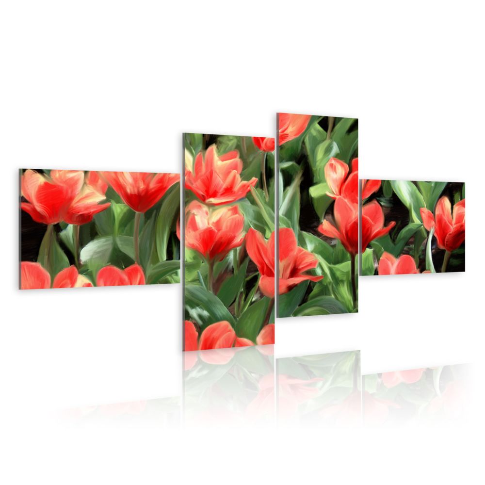Bimago - Tableau | Tulipes rouges dans la prairie | 200x90 | XXL | - Tableaux, peintures