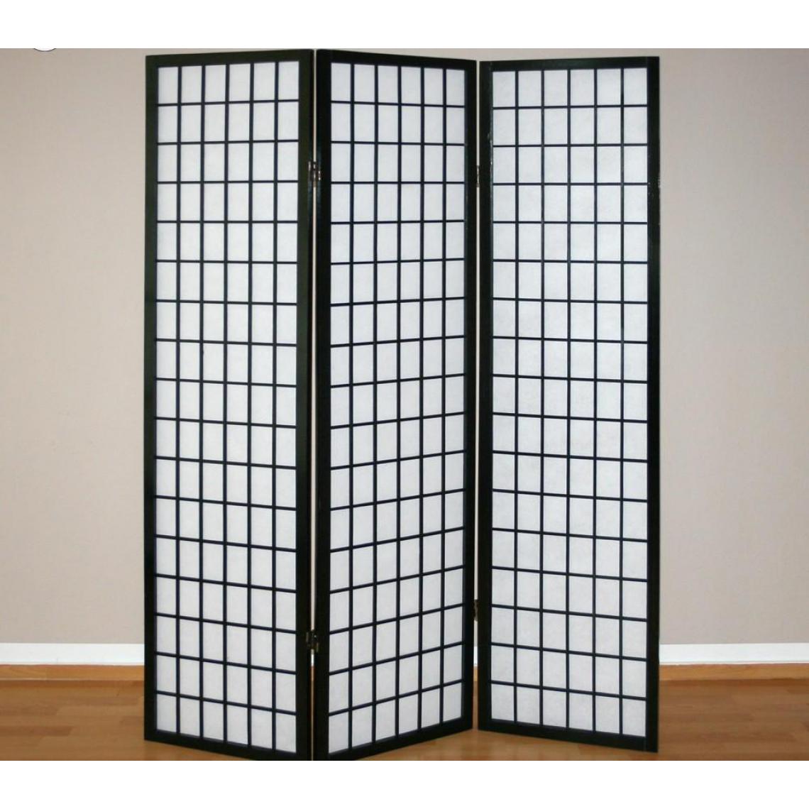 Decoshop26 - Paravent 3 panneaux en bois noir et papier riz 175x132cm PAR06042 - Paravents