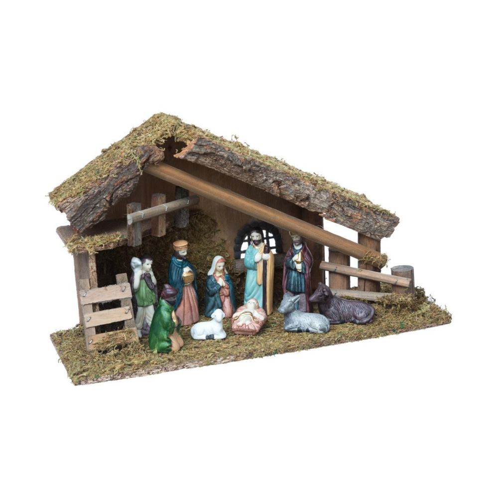 Feeric Christmas - Feeric Christmas - Crèche de noël avec 10 santons en porcelaine 38X14X22cm - Décorations de Noël