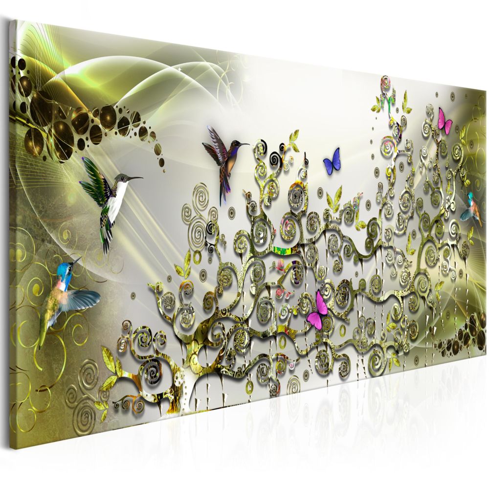 Bimago - Tableau - Hummingbirds Dance (1 Part) Green Narrow - Décoration, image, art | Animaux | Oiseaux | - Tableaux, peintures