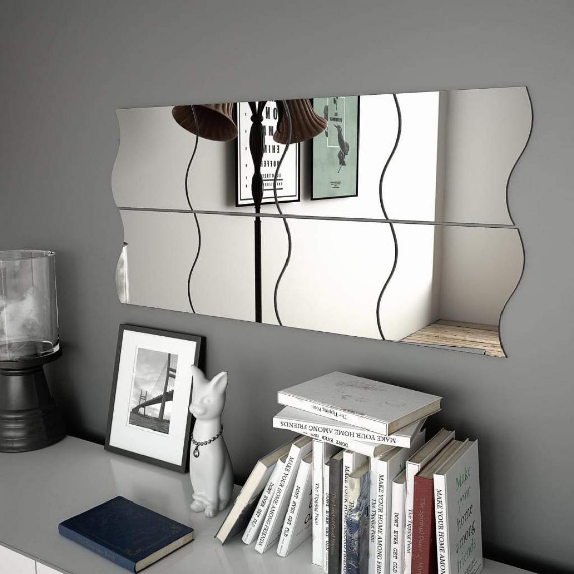 Decoshop26 - Set de 8 miroir muraux 20 x 20 cm ondulé avec autaucollants DEC022691 - Miroirs