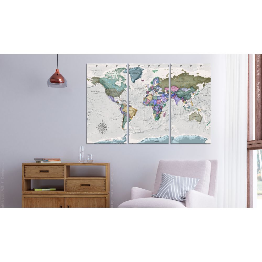 marque generique - 90x60 Tableau Cartes du monde Contemporain World Destinations (3 Parts) - Tableaux, peintures