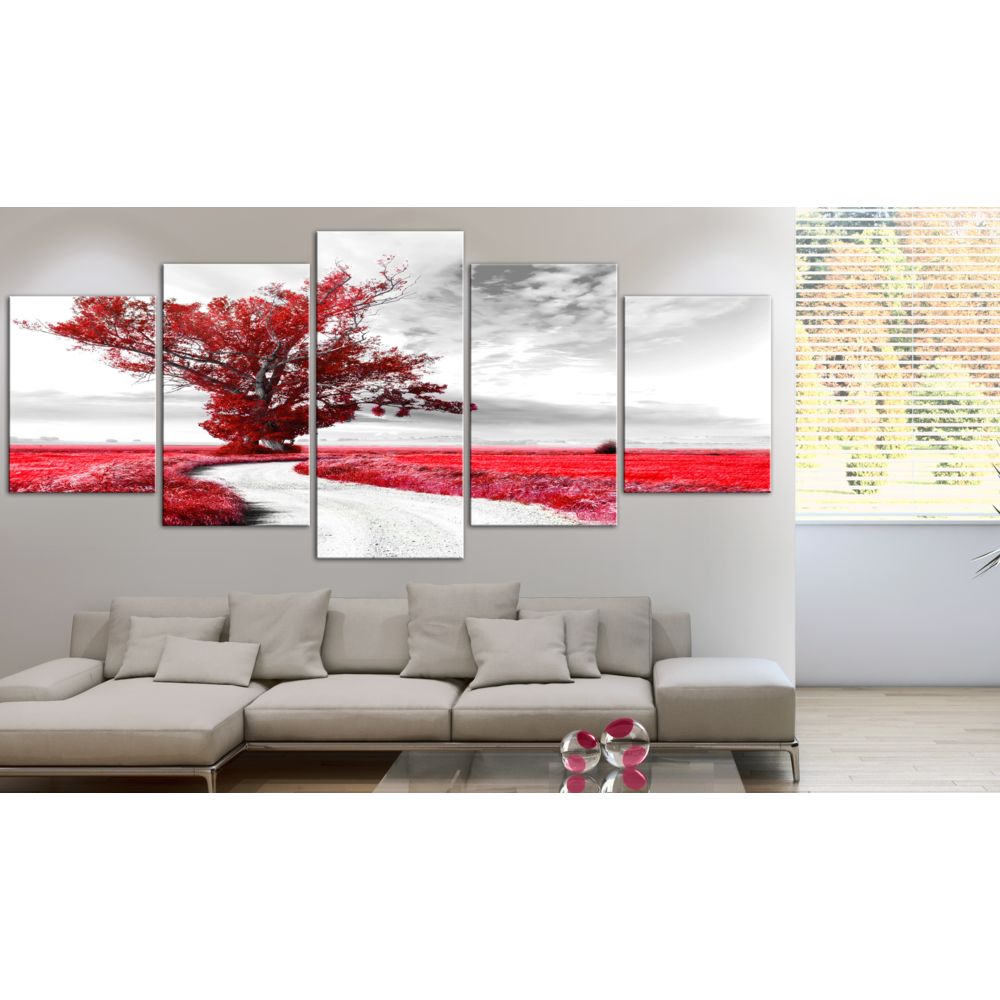 marque generique - 225x100 Tableau Arbres Paysages Stylé Lone Tree (5 Parts) Red - Tableaux, peintures
