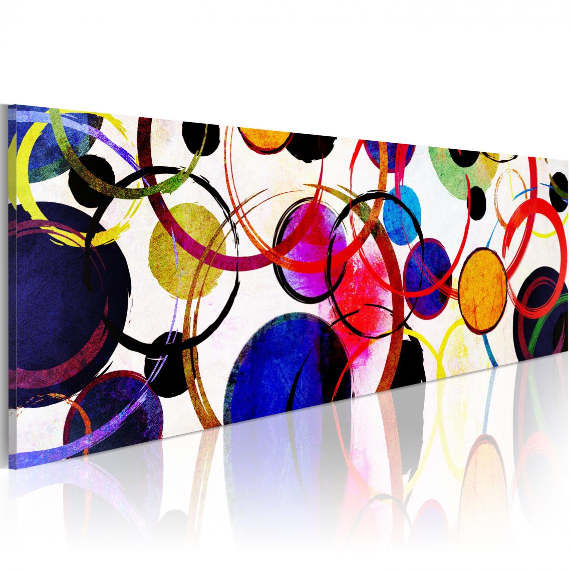 Decoshop26 - Tableau sur toile décoration murale image imprimée cadre en bois à suspendre Cercles arc-en-ciel 135x45 cm 11_0001814 - Tableaux, peintures