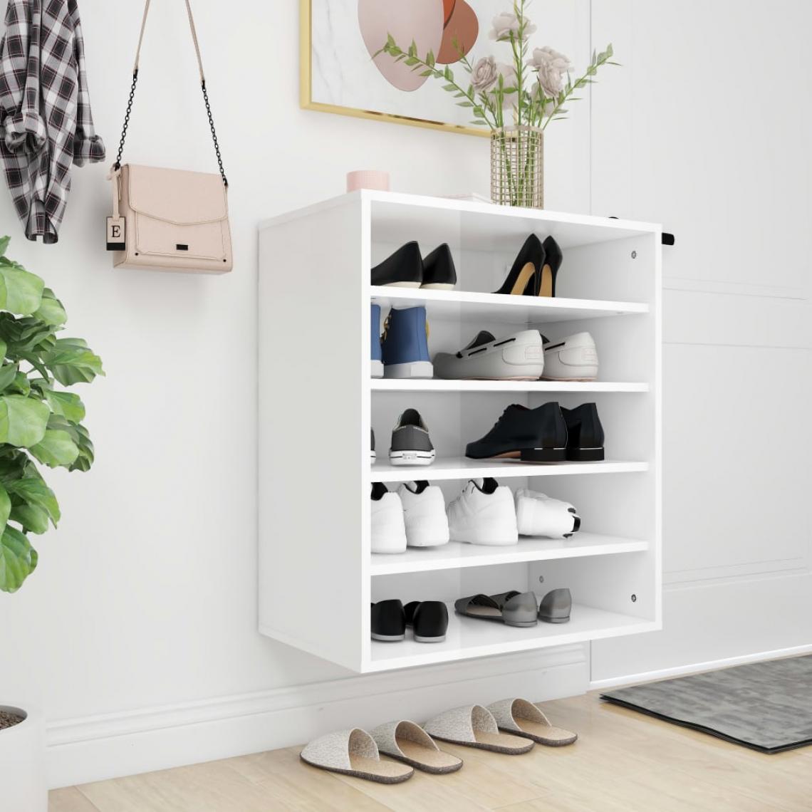 Vidaxl - vidaXL Armoire à chaussures Blanc brillant 60x35x70 cm Aggloméré - Rangements à chaussures