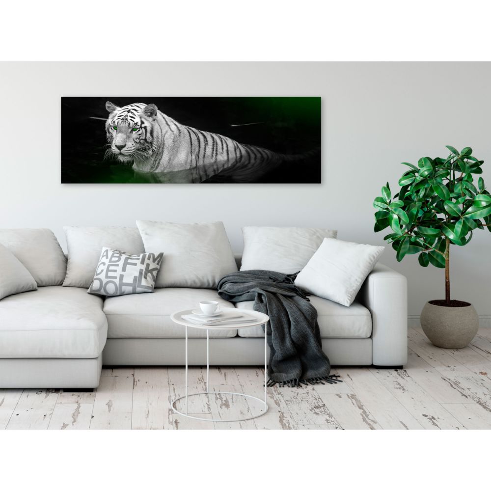 marque generique - 135x45 Tableau Chats Animaux Contemporain Shining Tiger (1 Part) Green Narrow - Tableaux, peintures