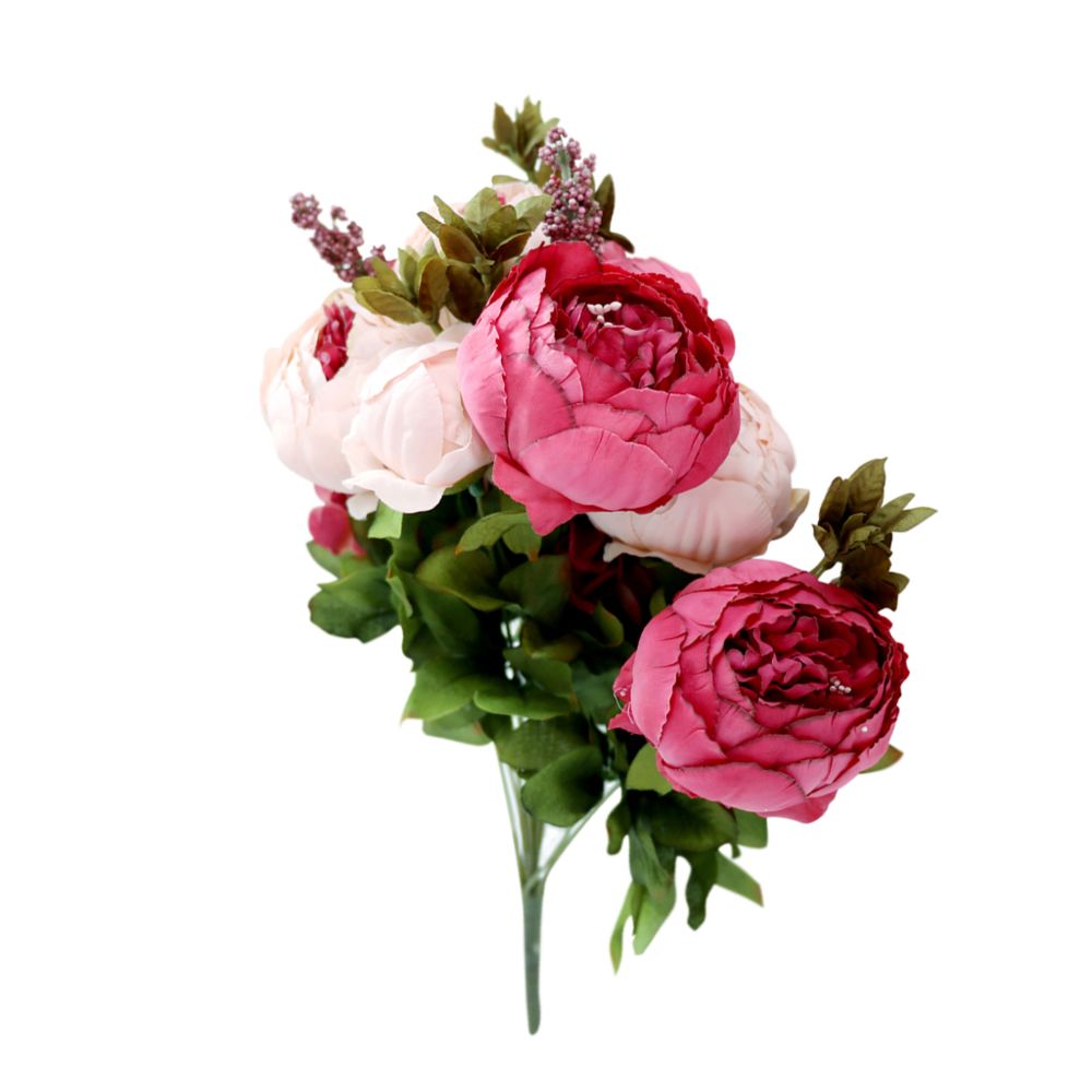 marque generique - fleurs de pivoine artificielle bouquet de mariage soie fleur maison dcoration rose foncé - Plantes et fleurs artificielles