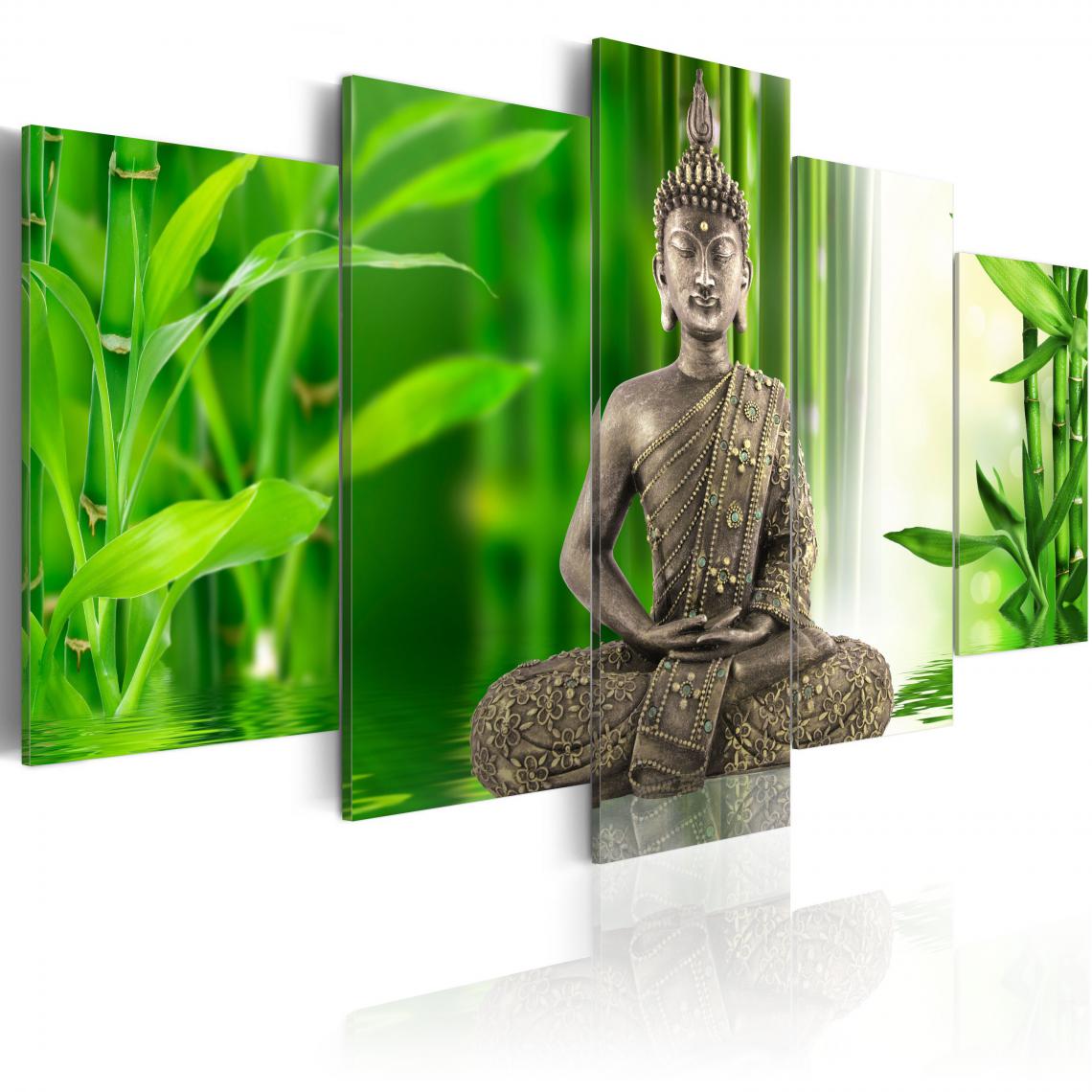 Decoshop26 - Tableau sur toile en 5 panneaux décoration murale image imprimée cadre en bois à suspendre Bouddha méditant 200x100 cm 11_0009352 - Tableaux, peintures