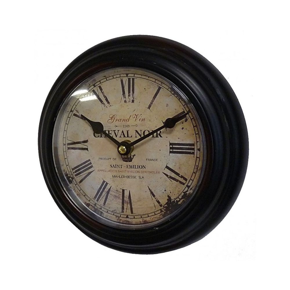 L'Héritier Du Temps - Horloge Murale en Fer Noir avec Vitre en Plexiglass Pendule de Cuisine Cheval Noir Saint Emilion 4x21x21cm - Horloges, pendules