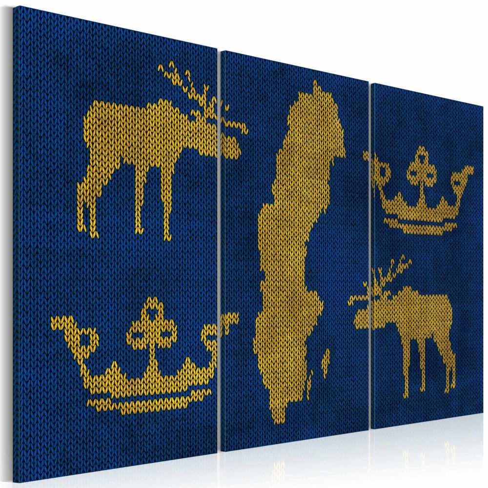 Bimago - Tableau | Le Royaume de Suède | 120x80 | Cartes du monde | triptyque | | - Tableaux, peintures