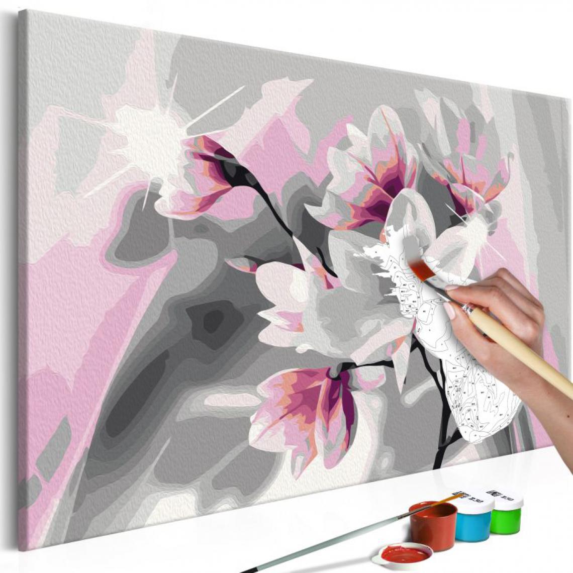 Paris Prix - Tableau à Peindre Soi-Même Magnolia Fond Gris 40x60cm - Tableaux, peintures