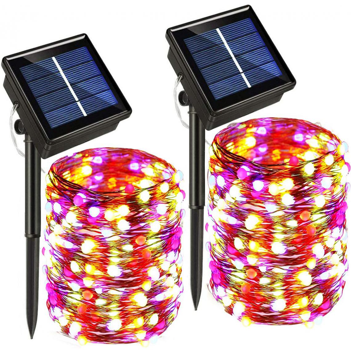Generic - 2 Sets LED Guirlande Lumineuse Électrosolaire et Étanche avec 200  Lampes  pour l’Espace Extérieur  20 m - Multicolore - Décorations de Noël