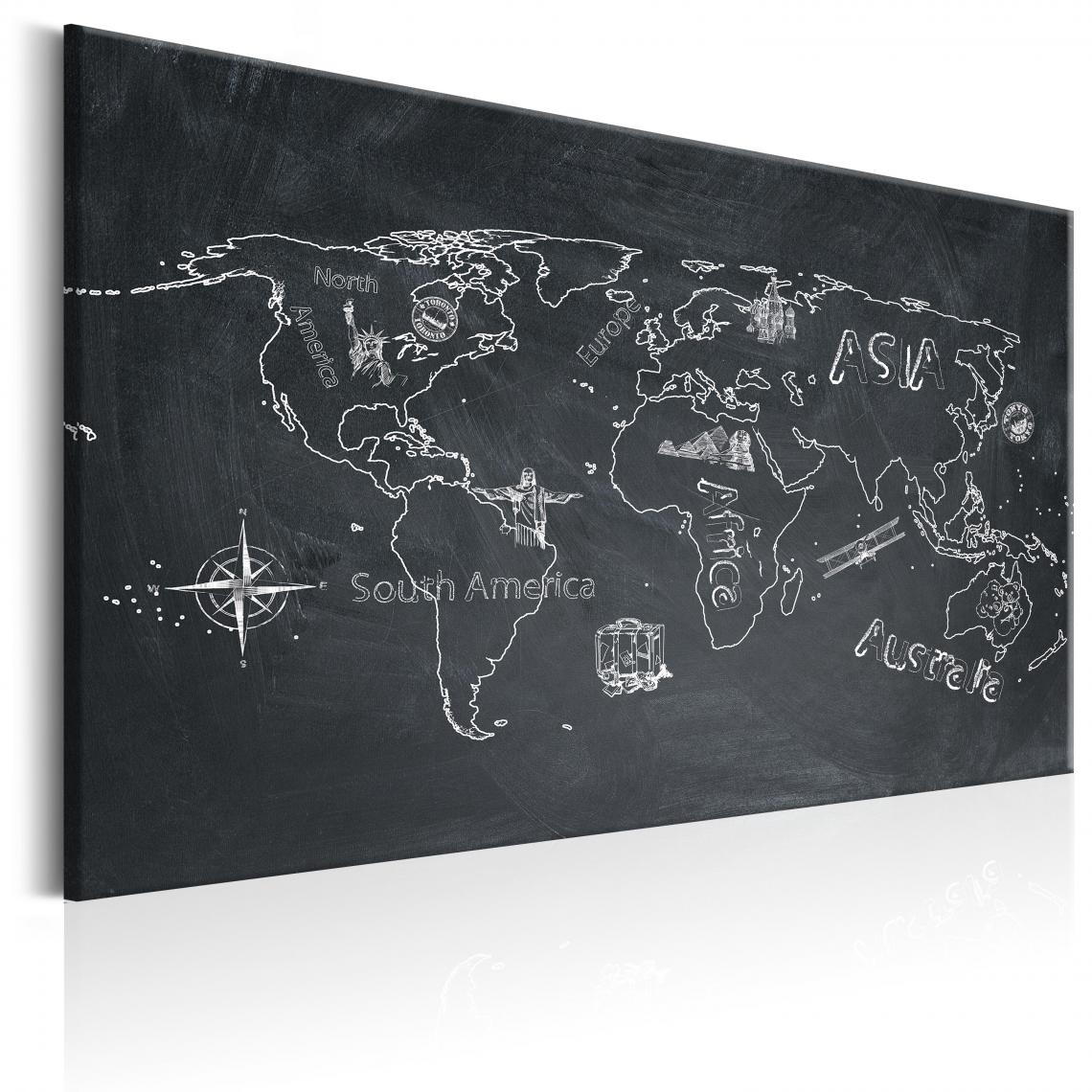 Decoshop26 - Tableau sur toile décoration murale image imprimée cadre en bois à suspendre Carte du monde : le voyage élargit l'esprit 60x40 cm 11_0004236 - Tableaux, peintures