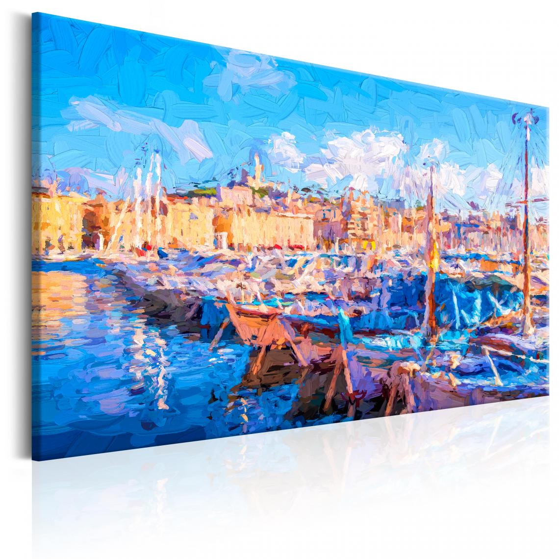 Decoshop26 - Tableau sur toile décoration murale image imprimée cadre en bois à suspendre Port bleu 120x80 cm 11_0006826 - Tableaux, peintures