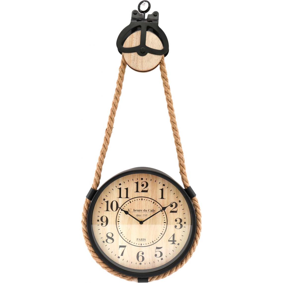 Sil - Pendule ronde en métal et corde L'heure du café 74 cm - Horloges, pendules