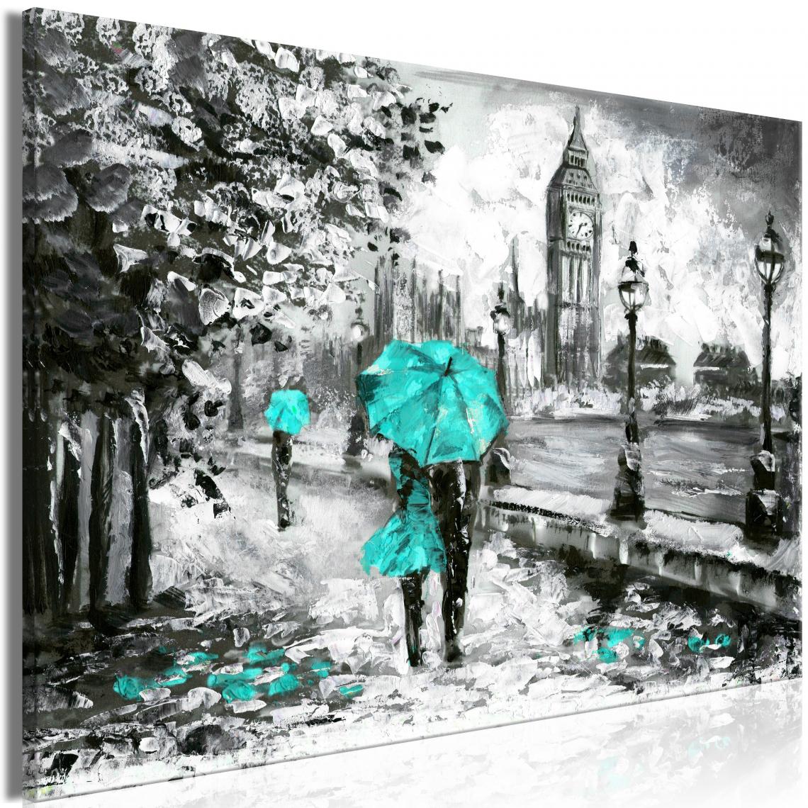 Decoshop26 - Tableau sur toile décoration murale image imprimée cadre en bois à suspendre Promenade à Londres (1 partie) Large Turquoise 90x60 cm 11_0007849 - Tableaux, peintures