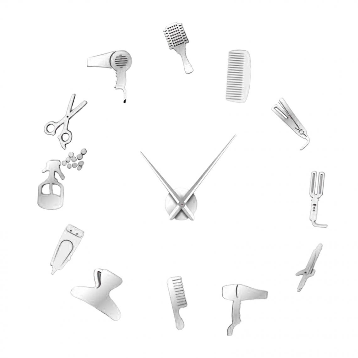 marque generique - Horloge Murale Acrylique Moderne Bricolage 3D Miroir Autocollant Horloges De Bureau à Domicile Argent - Horloges, pendules